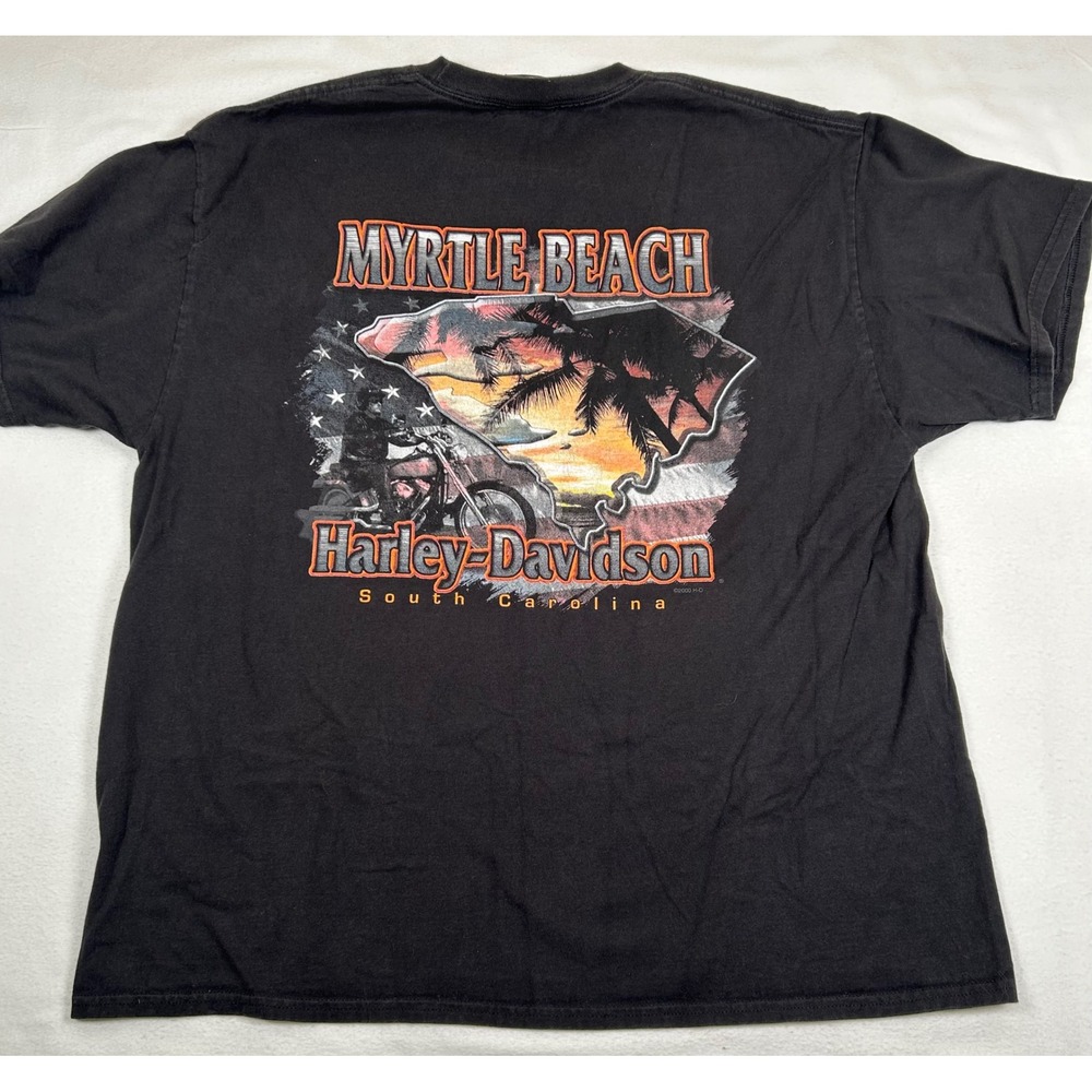 Vtg 2000 Harley-Davidson Myrtle Beach SC Pocket T-Shirt Black Mens XL